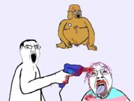 3soyjaks anger_mark angry arm blood bloodshot_eyes clothes crying death dog flag glasses hair hand holding_object janny murder mustache open_mouth purple_hair soyjak stubble tag tongue tranny variant:bernd variant:chudjak variant:soyak yellow_teeth // 1450x1098 // 740.5KB