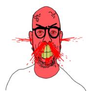 angry blood bloodshot_eyes clenched_teeth ear glasses red_eyes red_skin soyjak stubble variant:microplasticsjak vein yellow_teeth // 928x892 // 150.9KB