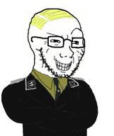 blonde_hair_ glasses nazism schutzstaffel schutzstaffel_uniform smile smirk smug soyjak ss_runes stubble variant:soyak yellow_hair // 1028x1227 // 374.8KB