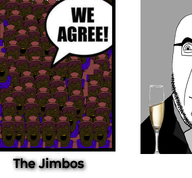 black_skin brimmiest_comments_section☣️☣️☣️_do_not_enter☣️☣️☣️ clothes glasses jimbo_(namefag) meme meta:namefags multiple_soyjaks speech_bubble stubble suit text variant:alicia variant:cobson white_background wine // 3407x3165 // 2.6MB