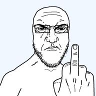 angry closed_mouth frown glasses hand middle_finger punisher_face soyjak stubble transparent_background variant:platejak // 1487x1487 // 184.6KB
