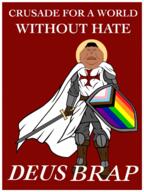 armor brap catholic crusade deus_brap deus_vult flag:progress_pride_flag full_body knight latino lgbt nikocado_avocado pride_flag shield shitskin subvariant:meximutt_front2 sword text variant:meximutt // 960x1280 // 808.3KB