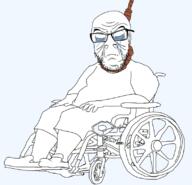 arm closed_eyes closed_mouth clothes crying disabled full_body glasses hand hanging leg rope soyjak stubble suicide tragedyjakking tshirt variant:feraljak wheelchair // 806x775 // 269.3KB