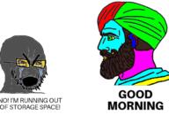bloodshot_eyes crying glasses meme mustache nordic_chad open_mouth soot soot_colors soyjak soyjak_party stubble text thick_eyebrows trend:colorjak turban variant:cryboy_soyjak // 672x456 // 157.6KB