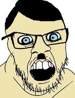 adolf_hitler blue_eyes crazed glasses hair mustache nazism open_mouth soyjak stubble variant:feraljak white_skin // 811x1049 // 170.4KB