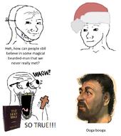 angry beard bible christianity christmas cross dark_skin gape holiday jesus open_mouth santa_hat soyjak subvariant:waow swarthy text variant:soyak variant:wojak waow wojak // 919x1039 // 354.1KB