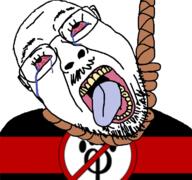 ack anti_furry bald beard bloodshot_eyes crying flag flag:anti_furry glasses hanging noose open_mouth stubble suicide tongue tranny variant:bernd // 768x719 // 382.1KB
