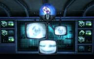 bloodshot_eyes blue_skin crying doctor_klein fallout fallout_new_vegas glasses irl open_mouth purple_hair soyjak stubble television tongue variant:bernd video_game // 1000x625 // 105.2KB