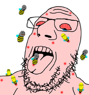amphibian bee bee_hive frog glasses hive hurt meta:not_oc nas:pepe pepe_the_frog red_eyes sting stinger subvariant:nucob tongue variant:cobson variant:idontfuckingknowwhatitscalled variant:soyak variant:uncjak // 764x810 // 92.6KB