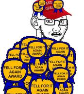 arm award donald_trump ear fell_for_it_again_award glasses hair maga maga_hat make_america_great_again open_mouth soyjak stubble subvariant:soyak_(concerned) teeth text united_states variant:soyak // 921x1024 // 105.7KB