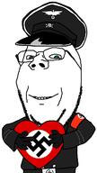 armband belt blue_eyes clothes flag glove heart holding_heart holding_object nazi_germany nazism skull smile subvariant:wholesome_soyjak swastika totenkopf uniform variant:gapejak // 676x1200 // 36.8KB