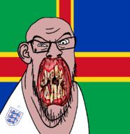 angry animal british distorted ear england flag flag:lincolnshire fleur-de-lys flower glasses hair irl lincolnshire lion open_mouth plant rotten_teeth soyjak stubble teeth united_kingdom variant:feraljak white_skin yellow_teeth you_were_one_i_ker // 1048x1081 // 268.3KB