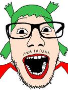 4chan anime clothes glasses green_hair hair mustache open_mouth soyjak stubble variant:punkjak white_skin yotsoyba // 918x1306 // 41.4KB