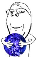 arm closed_mouth gem glasses hand holding_gem holding_object sapphire smile soyjak stubble subvariant:wholesome_soyjak variant:gapejak // 489x744 // 237.2KB