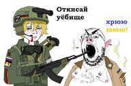 azov_battalion blood blue_eyes clothes cross cyrillic_text flag flag:russian_empire glasses gun helmet open_mouth pig reddit ribbon_of_saint_george russia russo_ukrainian_war stubble swastika text twinkjak ukraine variant:gapejak yellow_hair z_(russian_symbol) // 1874x1232 // 526.0KB