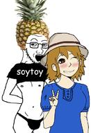 aspie clothes femboy food foodjak fruit hat looking_to_the_left panties peace_sign pineapple pinejak smug soyjak variant:soyak variant:soytoy // 668x980 // 311.0KB