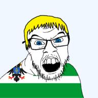 animal bird blue_eyes chernihiv_oblast clothes country crown eagle flag flag:chernihiv_oblast glasses hair mustache oblast open_mouth soyjak stubble teeth tongue transparent transparent_background ukraine variant:feraljak yellow_hair // 1500x1500 // 101.8KB