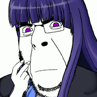 animated anime bernkastel bracelet bwc closed_mouth female finger_snap frown glasses hair hand purple_eyes purple_hair queen_of_hearts smile smirk smug soyjak stubble tattoo transformation umineko variant:cobson video_game // 775x849 // 135.4KB