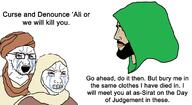 aisha_bint_abi_bakr ali_ibn_abi_talib bloodshot_eyes clothes crying crying_wojak hat hijab hujr_ibn_adi islam nordic_chad shia text turban variant:soyak wojak // 2048x1123 // 189.9KB
