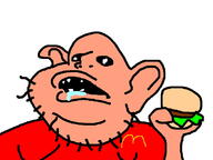 amerimutt derp drawing drool ear hamburger holding_object mcdonalds mutt soyjak subvariant:impish_amerimutt variant:impish_soyak_ears // 800x600 // 201.8KB
