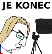 camera closed_eyes closed_mouth clothes crying czech_text czechia female frown glasses its_over long_hair meme sad side_profile sofa soyjak text variant:chudjak yellow_hair // 659x692 // 125.8KB