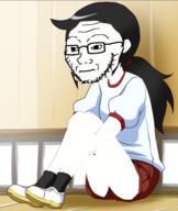 anime closed_mouth clothes full_body glasses hair soyjak stubble tomoko variant:soyak // 506x601 // 295.2KB