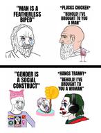 ack batman_(series) beard bloodshot_eyes chicken clothes crying dc_comics diogenes eyes feminism fist glasses hanging joker_(2019) joker_(dc) lgbt meme nordic_chad open_mouth philosophy purple_hair raised_fist_(symbol) rope stubble text tongue tranny variant:bernd vegan wojak // 3106x4096 // 1.5MB