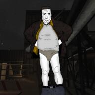 clothes eyebrows grin gun hair jacket jeans knees max_payne meta:tagme panties pants_down retro smile sniper_rifle subvariant:chudjak_front variant:chudjak video_game // 1488x1488 // 1.7MB