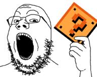 4chan animated glasses hand holding_object kys mario nintendo open_mouth pointer question_mark_block soyjak spoiler stubble v_(4chan) variant:gapejak video_game // 1000x800 // 210.4KB