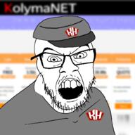 angry clothes glasses hat kolyma kolymanet mustache open_mouth soyjak stubble variant:feraljak // 1500x1500 // 368.2KB