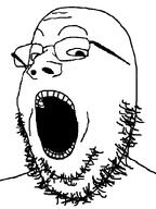 gaping_mouth glasses looking_at_you looking_to_the_left open_mouth soyjak stubble subvariant:gapejak_34 template variant:gapejak white_background // 600x800 // 23.6KB