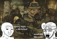 bald closed_mouth doctor ear hand hell meds mirror nose open_mouth shaved soyjak stubble teeth variant:soyak variant:wojak wojak // 736x515 // 838.7KB