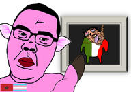 2soyjaks bloodshot_eyes chud closed_mouth crying flag frame full_body glasses hair hanging italy morocco mustache open_mouth pig rope soyjak stubble subvariant:brunetto suicide tongue tranny variant:bernd variant:unknown white_skin yellow_teeth // 798x556 // 108.0KB