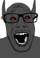 black_sclera dunmer ear earring elf glasses grey_skin looking_at_you mustache open_mouth pointy_ears red_eyes scar soyjak stubble the_elder_scrolls variant:punkjak video_game white_background // 918x1306 // 48.1KB