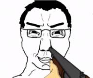 animated blood chud closed_mouth fast glasses gore hair shotgun smile smirk soyjak subvariant:chuddy variant:chudjak // 300x252 // 874.0KB