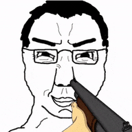 animated blood chud closed_mouth fast glasses gore hair shotgun smile smirk soyjak subvariant:chuddy variant:chudjak // 300x252 // 874.0KB