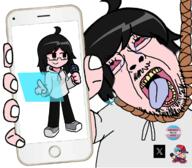 ack anime bloodshot_eyes boyfriend_(friday_night_funkin') friday_night_funkin' glasses hanging holding_object holding_phone iphone red_skin rope stubble tae_yai tranny twitter variant:bernd // 1200x1047 // 738.4KB