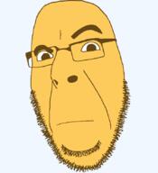 closed_mouth emoticon glasses looking_at_you raised_eyebrow series:soymoji soyjak stubble variant:cobson yellow yellow_skin // 775x849 // 18.7KB