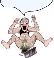 1488 arm blue_eyes book clothes diaper discord full_body glasses hair hairy makeup mosquito nazism open_mouth piss poop sonnenrad soyjak speech_bubble_empty stinky stubble swastika tail total_nigger_death tranny variant:markiplier_soyjak white_skin white_supremacist // 1042x1129 // 829.5KB