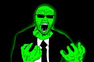angry bald black_background black_jacket central_intelligence_agency clothes federal_bureau_of_investigation glasses glowie glowing green_skin necktie nose open_mouth soyjak suit suit_and_tie sunglasses variant:dumjacque // 1500x1000 // 152.3KB