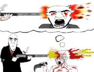 3soyjaks bald blood clothes death glasses gore gun headshot knife looking_at_each_other necktie open_mouth shotgun smoking stubble thought_bubble tongue variant:godjak variant:soyak // 1080x840 // 111.9KB