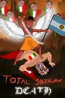 ack argentina arm beard blood bone classical_art_parody clothes country crying deformed feathers flag foot glowing hand hanging hell italy leg meta:tagme multiple_soyjaks murder mustache open_mouth rope smile soyjak sword variant:unknown wing writing // 1800x2700 // 2.6MB