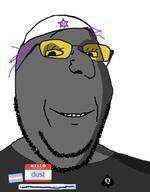 clothes dust_(user) flag grey_skin hat judaism kippah kolyma lolkek name_tag purple_hair queen_of_spades smile soot_colors subvariant:wholesome_soyjak text tranny variant:gapejak // 546x698 // 67.4KB