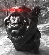 3d_model artist:doomspoons dark gold impish irl irl_background looking_at_you open_mouth red_eyes small_eyes smile statue stubble variant:impish_soyak_ears // 710x798 // 653.3KB