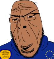 angry award beard brown_skin crying euromutt european european_union flag flag:european_union glasses half_open_mouth most_obsessed_faggot_award mutt red_eyes shitskin star_(symbol) sweater variant:cobson // 778x849 // 66.8KB