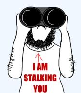 arm beard binoculars body_hair closed_mouth clothes hair hand soyjak stalker stubble text tshirt variant:ignatius // 656x748 // 38.7KB
