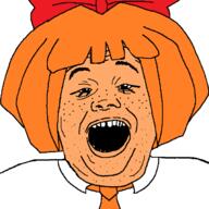 bow clothes hair mymy necktie ongezellig open_mouth orange_hair orange_skin soyjak stubble variant:alicia // 674x675 // 22.0KB