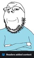 arm clothes community_notes crossed_arms fact_check glasses hand smile smug soyjak stubble text twitter variant:gapejak // 800x1350 // 110.8KB