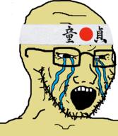 asian country crying flag glasses hachimaki headband hiroyuki japan japanese_text open_mouth small_eyes soyjak stubble variant:soyak white_skin // 644x740 // 95.7KB