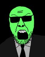 clothes glasses glowie necktie open_mouth soyjak stubble suit sunglasses variant:feraljak_front // 800x1024 // 18.9KB